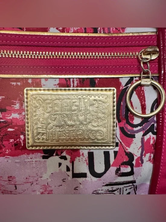 Coach Y2K Poppy Graffiti Glam Tote & Wristlet  Set (Pink Multi) - GUC - Picture 6 of 14